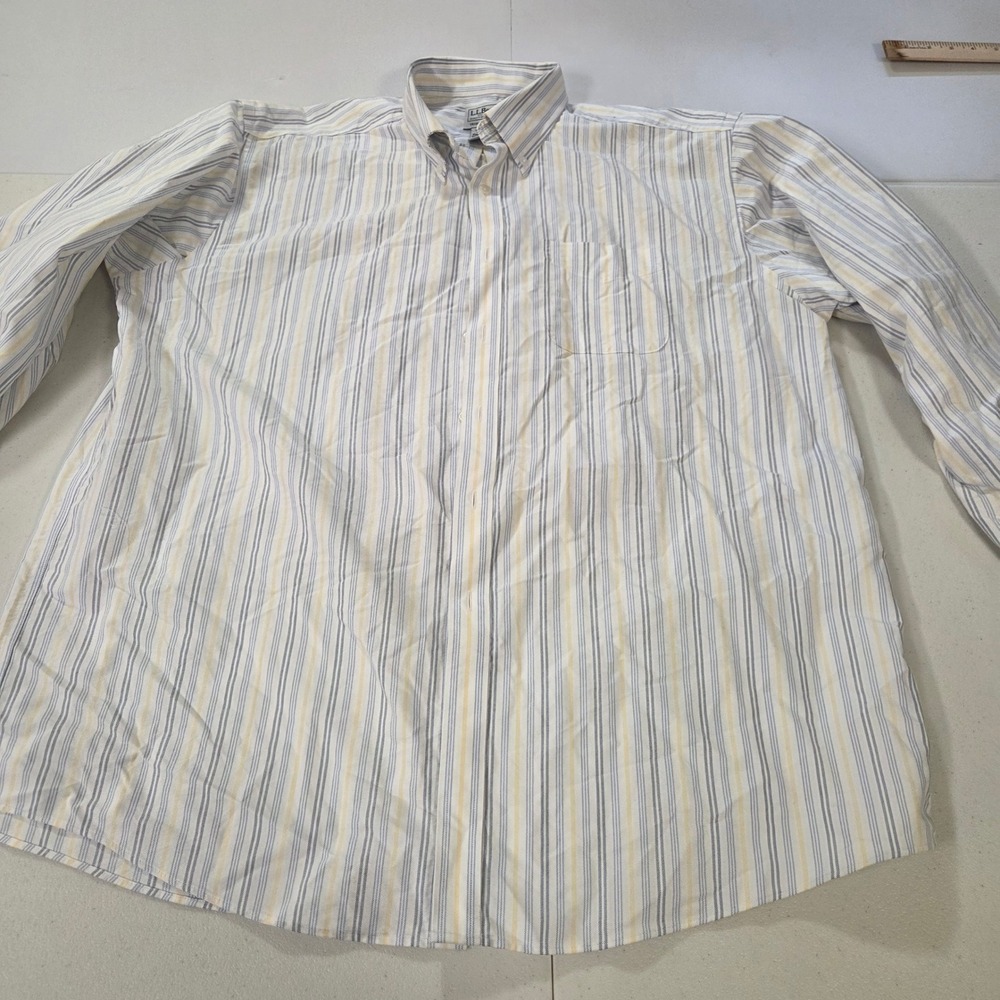LL Bean Mens 17.5 35 Traditional Fit Striped Cotton Button Down Shirt 209411